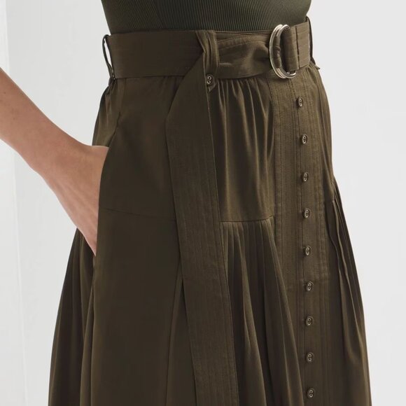 WHBM $120 WITH POCKETS Belted Utility Midi Skirt Olive Sergeant 12 RUNS SMALL 10 - Picture 3 of 9